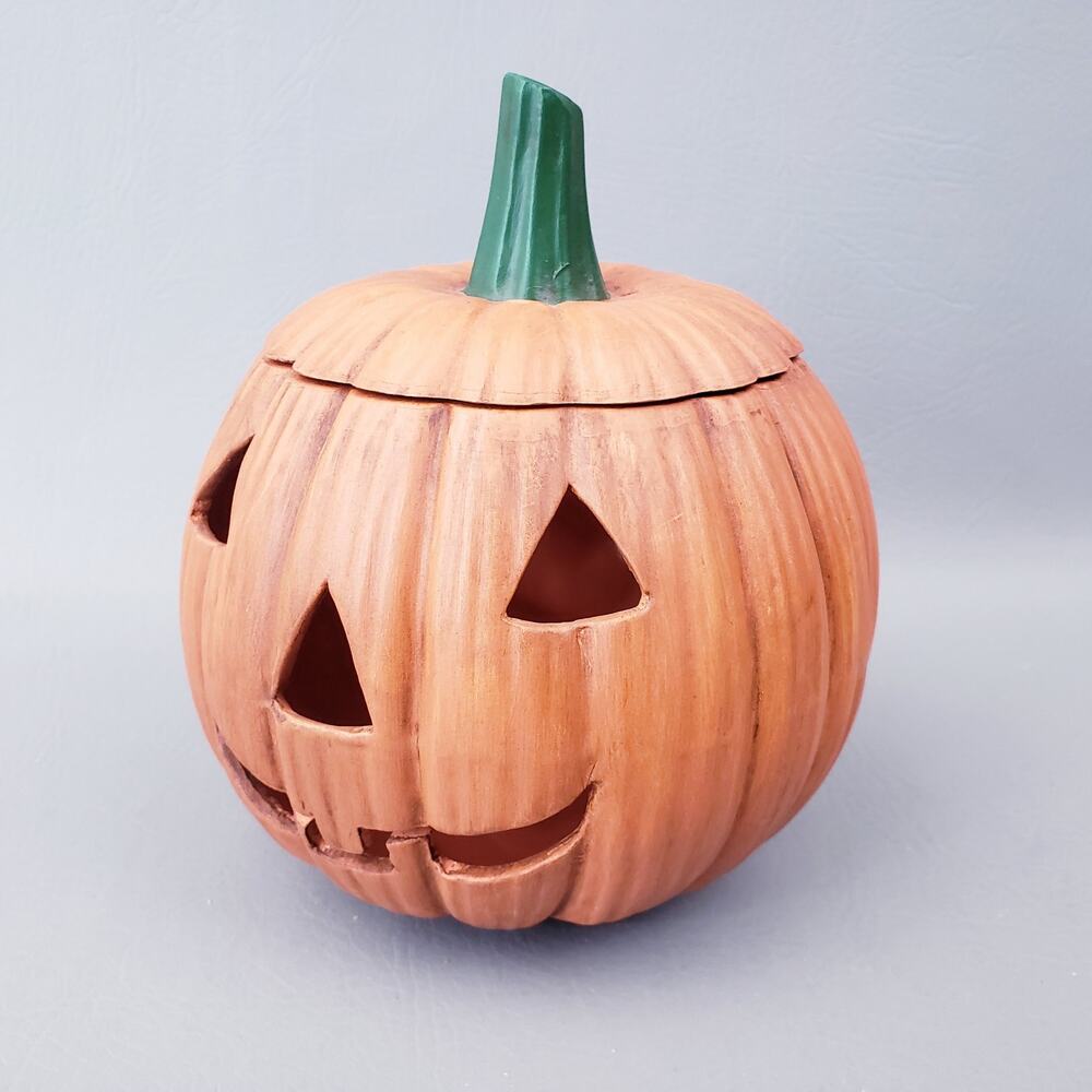 Vintage 80s Ceramic Light Up Pumpkin Jack-o’-Lantern With Lid 6"